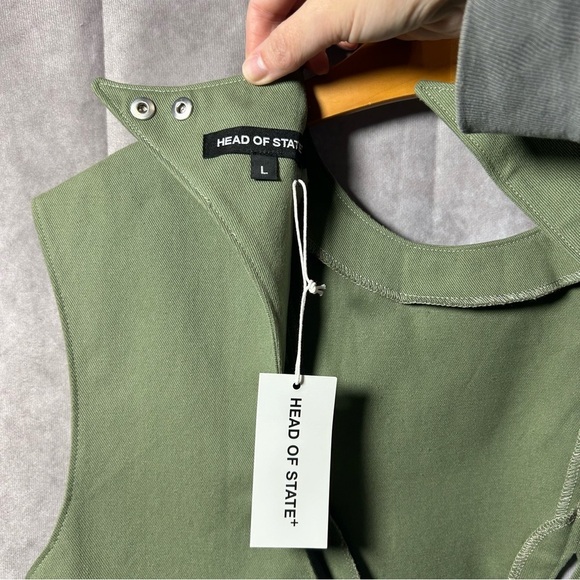 Head of State NWT sz LARGE Green Cutout Denim Crop Top Vest - Picture 10 of 10
